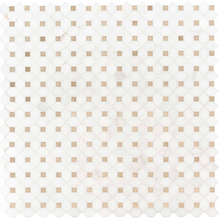 Msi Bianco Dolomite Crema Dotty 12.4 In. X 12.4 In. X 10 Mm Polished Marble Mosaic Tile, 10PK ZOR-MD-0249